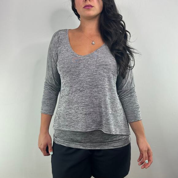 Joseph Ribkoff Gray Layered V-Neck Blouse - Picture 1 of 8